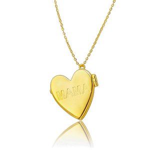 ADORNIA 14K Gold Plated MAMA Engraved Heart Locket Pendant Necklace